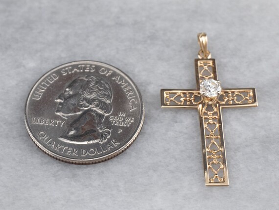Diamond Filigree Cross, Yellow Gold Diamond Cross… - image 7