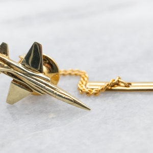 Fermacravatta vintage in oro per aeroplano, fermacravatta in oro giallo, accessorio da uomo, regalo di anniversario, regalo per lo sposo, accessori per abito e cravatta A23205