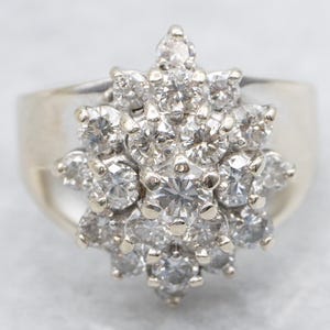 Anello navette vintage con diamanti a grappolo, anello cocktail con diamanti, anello in oro con diamanti, anniversario di matrimonio con diamanti, regali per lei, gioielli con diamanti A66182