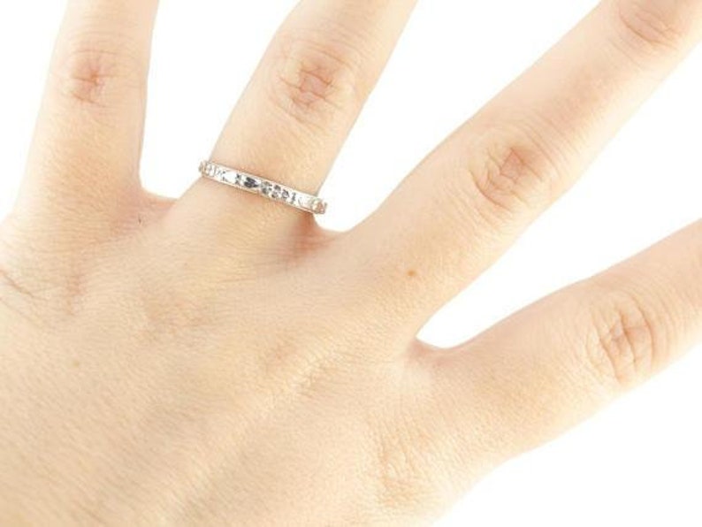 Wedding Band Elizabeth Henry Collection The Marjorie Band in 14 Karat White Gold Stacking Band Pattern Band