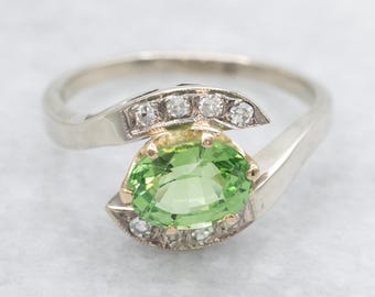 Tsavorite Garnet Diamond Ring, 14K Two-Tone Gold Bypass Ring