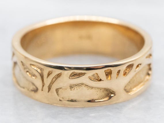 14k Yellow Gold Tree Pattern Band, Nature Inspire… - image 1