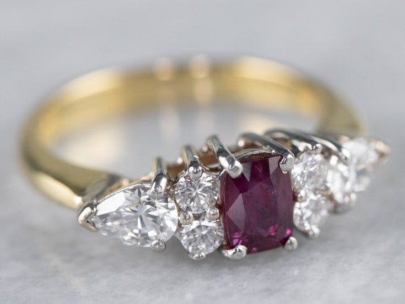 Ruby Diamond Engagement Ring, Ruby 18K Gold Ring,… - image 1