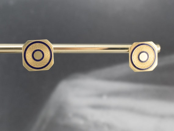 Blue Enamel Gold Stud Earrings, Upcycled Vintage,… - image 9