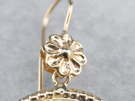 Yellow Gold Drop Earrings, Vintage Floral Drop Ea… - image 6