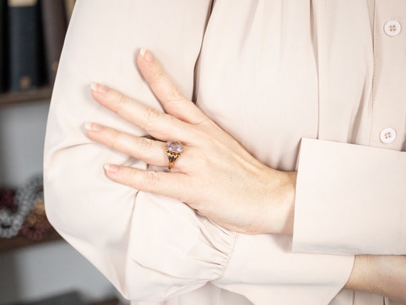 Vintage Gold Amethyst Ring, Amethyst Cocktail Rin… - image 5