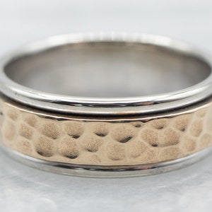 Hammered Two Toned Gold Band, Hammered Wedding Band, Wedding Ring, Stacking Band, Yellow White Gold, Wide Gold Band, Unisex Band A26989