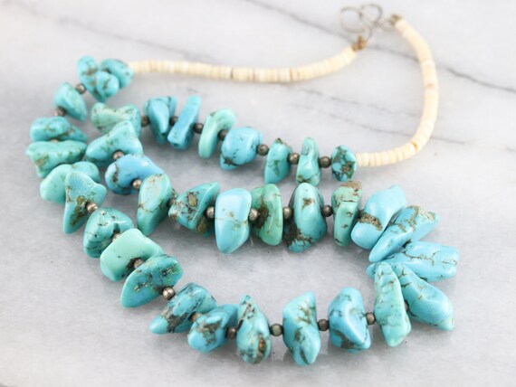 Turquoise Nugget Beaded Necklace, Beaded Turquois… - image 1