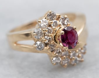 Vintage 14K Gold Ruby and Diamond Bypass Ring