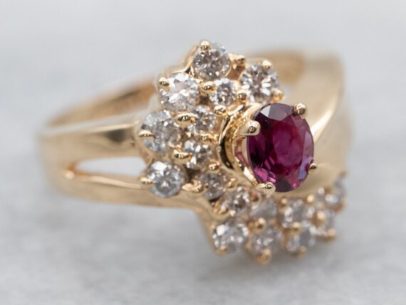Vintage 14K Gold Ruby and Diamond Bypass Ring - image 1