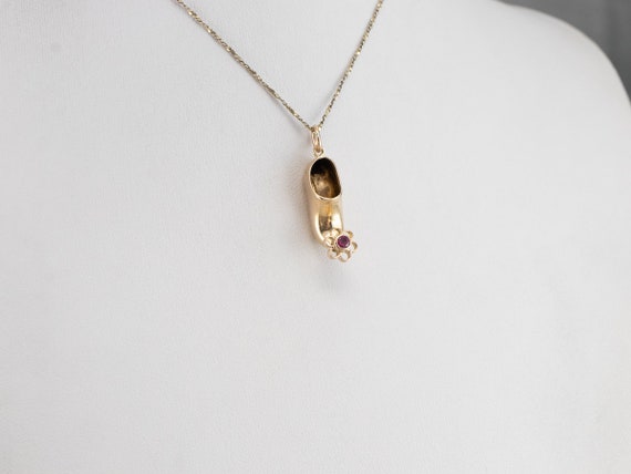 14K Gold Arabian Slipper Charm, Ruby Flower, Alad… - image 9