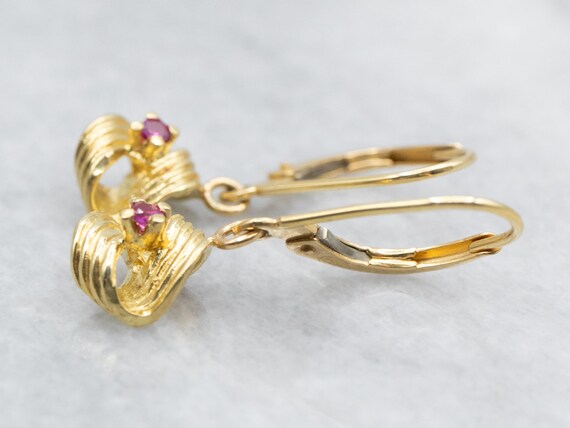 18K Yellow Gold Ruby Drop Earrings, July Birthsto… - image 2