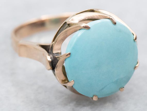 14K Yellow Gold Turquoise Solitaire Ring, Size 5.… - image 2