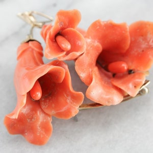 Antique Carved Coral Pendant Brooch, Natural Salmon Coral, Floral Coral Pendant, Estate Jewelry 880W3D1C