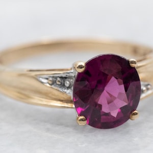 Rose-Cut Rhodolite Garnet Ring, 10K Gold Diamond Accent