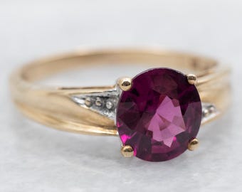 Rose-Cut Rhodolite Garnet Ring, 10K Gold Diamond Accent
