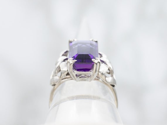 Botanical 14K White Gold Amethyst Cocktail Ring, … - image 3
