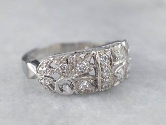 Retro Era Botanical Diamond Ring, White Gold Diam… - image 1