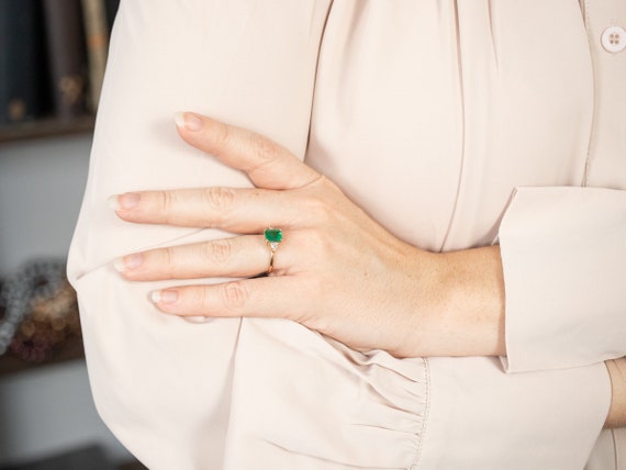Emerald and Diamond Yellow Gold Ring, Emerald Ann… - image 5