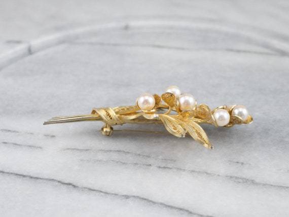 Pearl Vermeil Botanical Brooch, Floral Brooch, Vi… - image 5