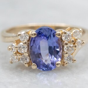 Vintage Tanzanite and Diamond Ring, Tanzanite Bypass Ring, Yellow Gold, Gemstone, Anniversary Ring, Right Hand Ring, Purple Stone A70034