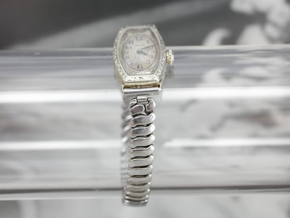 1930's Hamilton Wrist Watch, White Gold Watch, La… - image 6