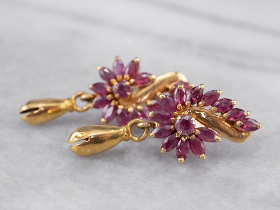 14K Gold Ruby Drop Earrings: July Birthstone Dang… - image 2