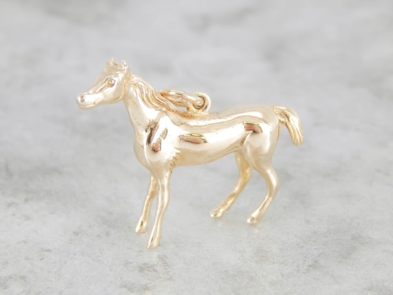 Handsome Horse, Solid Yellow Gold Pendant or Char… - image 1