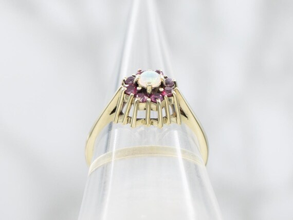 Opal Ruby Halo 14K Yellow Gold Ring, Size 6.25 - image 3