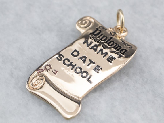 Enamel Diploma Gold Charm, Graduation Charm, Vint… - image 3