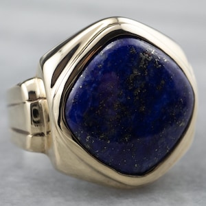 Retro Lapis Gold Men&#39;s Ring, Vintage Mens Ring, Lapis Lazuli Ring, Statement Ring, W7QWUKA9