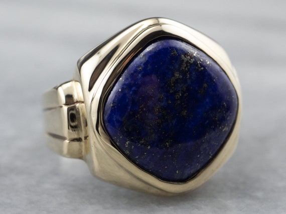 Retro Lapis Gold Men's Ring, Vintage Mens Ring, La