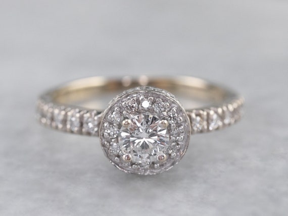 Diamond Halo Engagement Ring, White Gold Diamond … - image 1