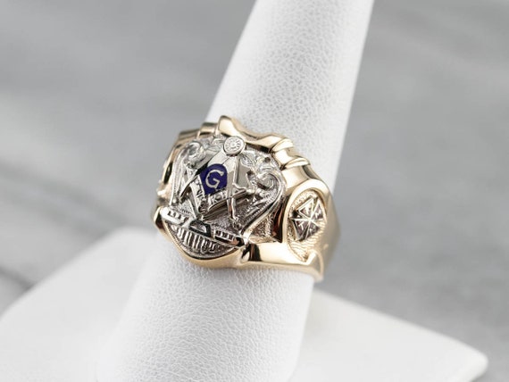 Men's Robust Two Toned Masonic Ring, Vintage Maso… - image 7