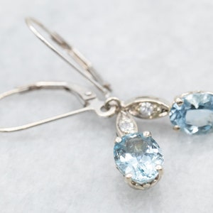 Oval Cut Aquamarine Drop Earrings, Diamond and Aquamarine, White Gold Aquamarine Earrings, 14K Aquamarine Earrings, Bridal Jewelry A19759
