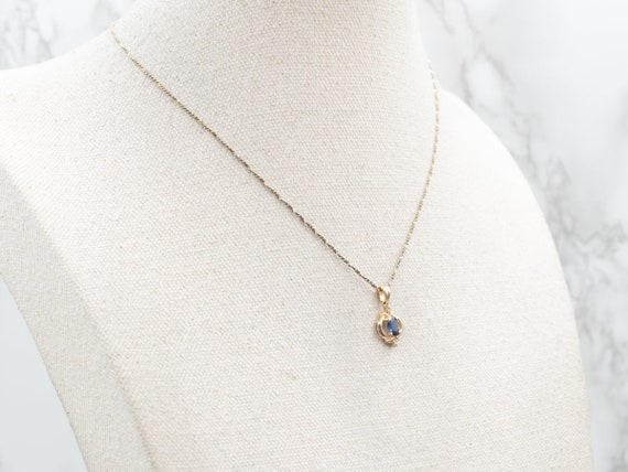 Vintage Sapphire and Diamond Pendant, Yellow Gold… - image 3