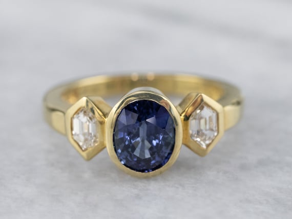 Sapphire Diamond Gold Ring, Engagement Ring, 18K Gold… - Gem