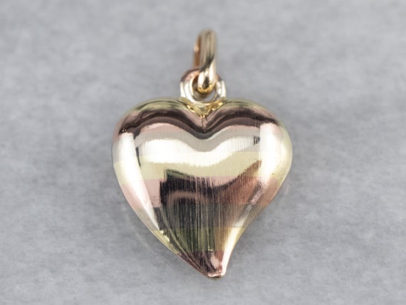 Striped Gold Heart Pendant, Puff Heart Charm, Rom… - image 2