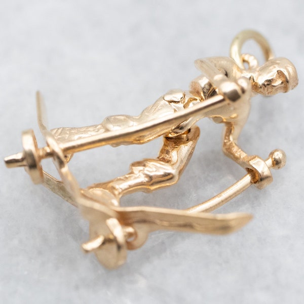 Vintage Cross Country Skier Charm, Vintage Yellow Gold Charm, Charm Collector, Layering Necklace, Unisex Gift, Winter Charm A21079