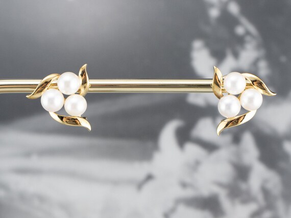 Cultured Pearl Cluster Earrings, Yellow Gold Pear… - image 9