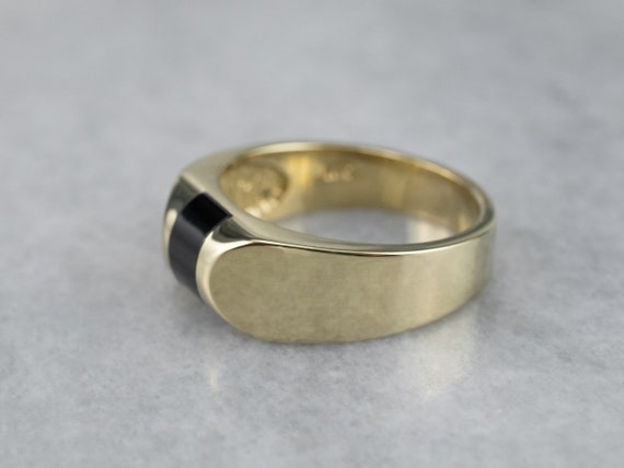 Unisex Black Onyx Statement Ring, Yellow Gold Ony… - image 4