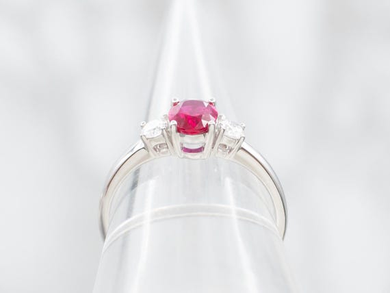 18K White Gold Oval Ruby and Diamond Ring, July B… - image 3