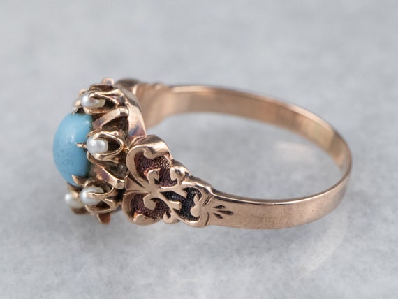 Victorian Era Glass Turquoise Ring, Glass Turquoi… - image 4