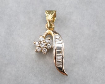 Diamond Floral Gold Pendant, Diamond Pendant, April Birthstone, Layering Pendant, Bridal Jewelry, UP55KUF2