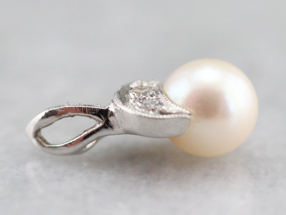 Sweet Cultured Pearl and Diamond Pendant, White G… - image 5