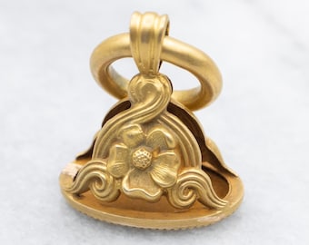 Colgante antiguo de oro laminado de 10 quilates con forma de flor, joyería victoriana