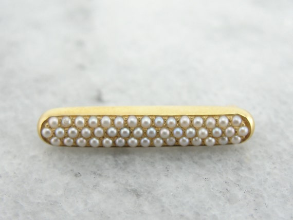 Antique Simple Pave Bar Pin, Seed Pearls and Fine… - image 2