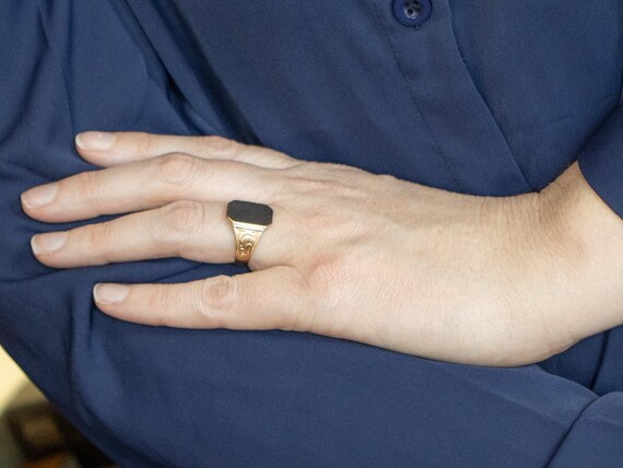 Vintage Rectangular-Top Signet Ring with Ornately… - image 5