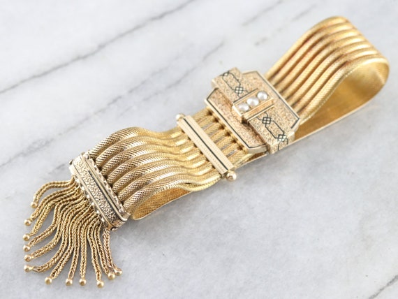 Victorian Seed Pearl Tassel Bracelet, Antique Gol… - image 1
