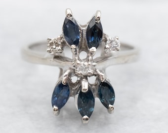 White Gold Diamond and Sapphire Ring, White Gold Ring, Diamond and Sapphire Ring, Diamond and Sapphire, Anniversary Ring, White Gold A41883